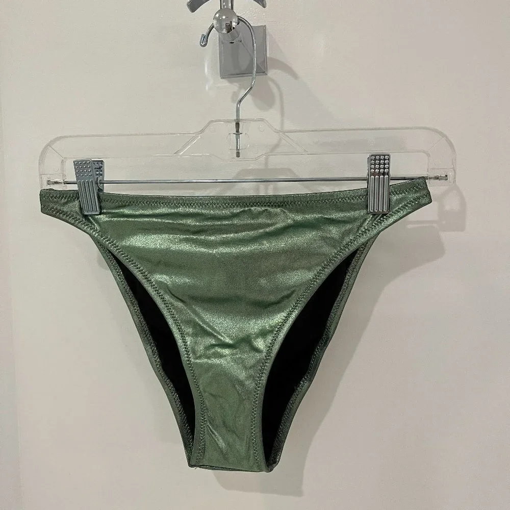 NWT Solid & Striped Elsa Bikini Swim Bottom MEDIUM Metallic Green Sage - Picture 3 of 8
